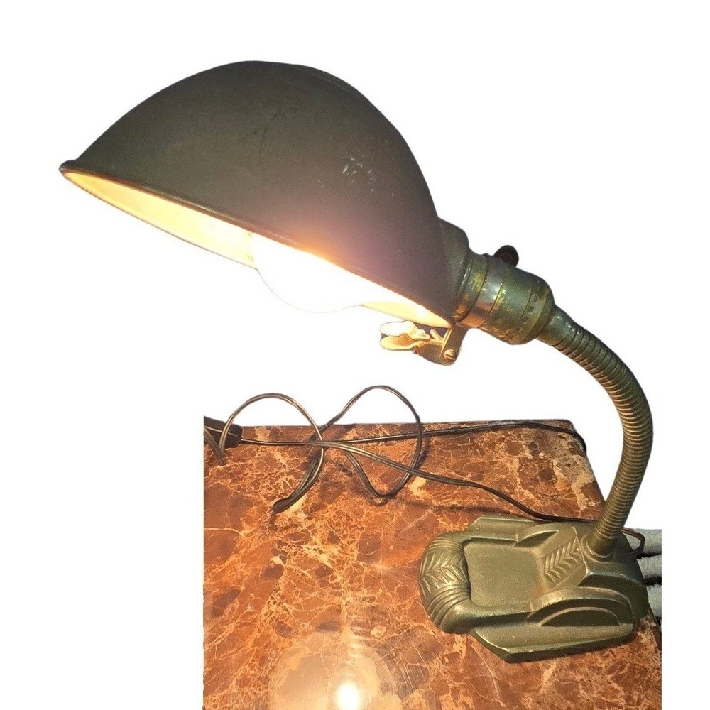 Vintage Industrial Art Deco Gooseneck Desk Lamp Cast Iron Machine Age‎ Light